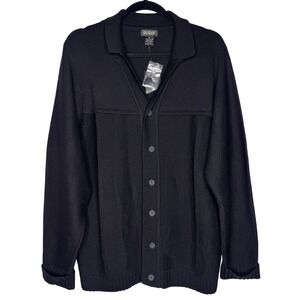 III STATE Mens 100% Extra Fine Merino Wool Black Button Cardigan Sweater Size M